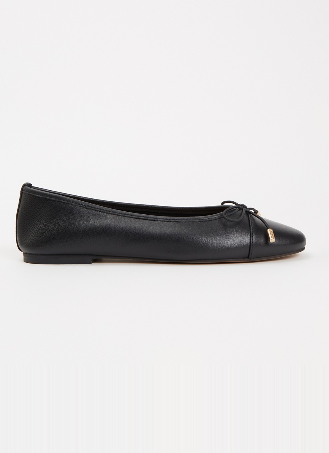 Dune London Haliah ballerina van leer met strikdetail - voorkant diepzwart