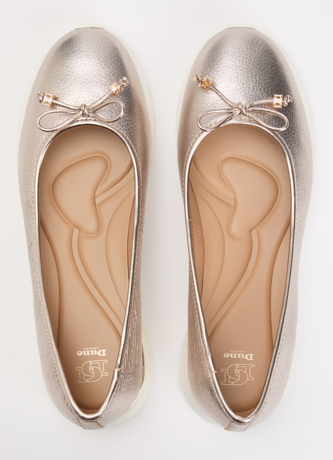 Dune London Highline ballerina van leer met metallic finish - detail 3 roségoud