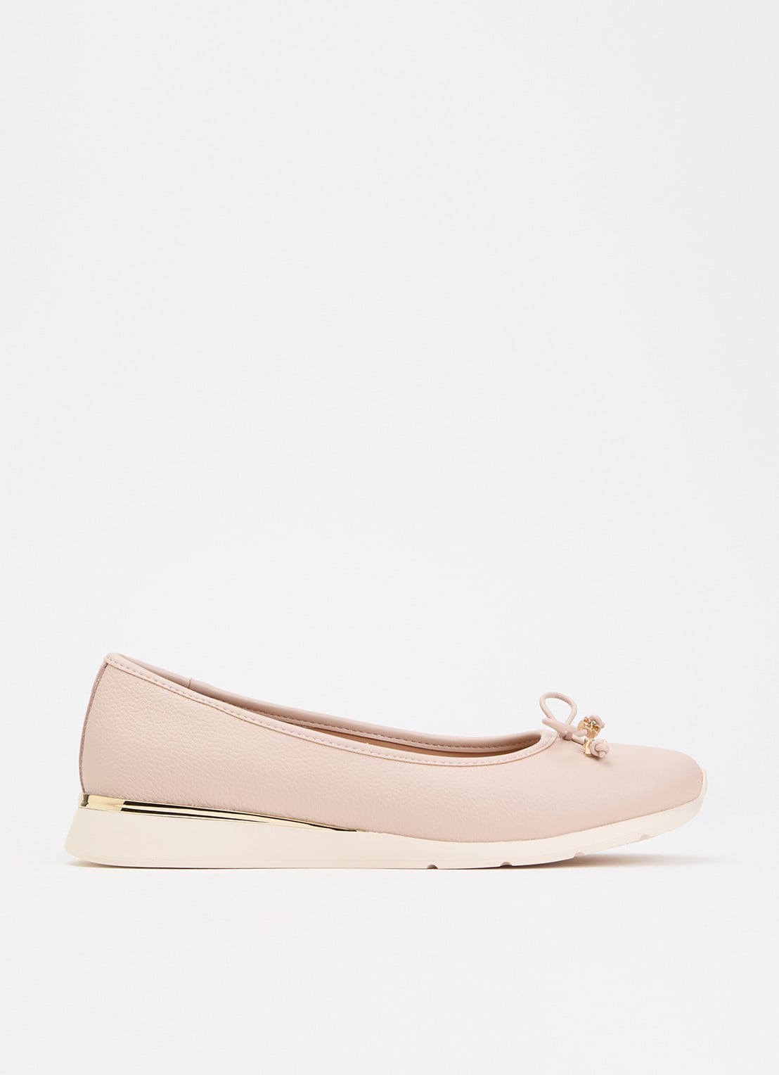 Dune London Highline ballerina van leer met metallic finish - voorkant 4 oudroze