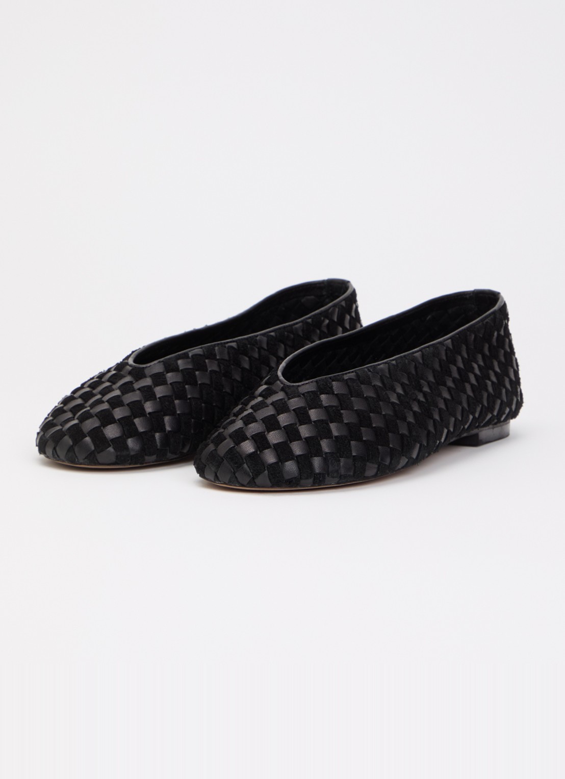 Dune London Homely ballerina van leer met suède details - detail zwart