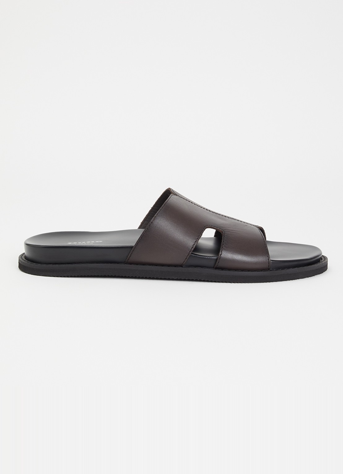 Dune London Ishaa slipper van leer  - voorkant donkerbruin