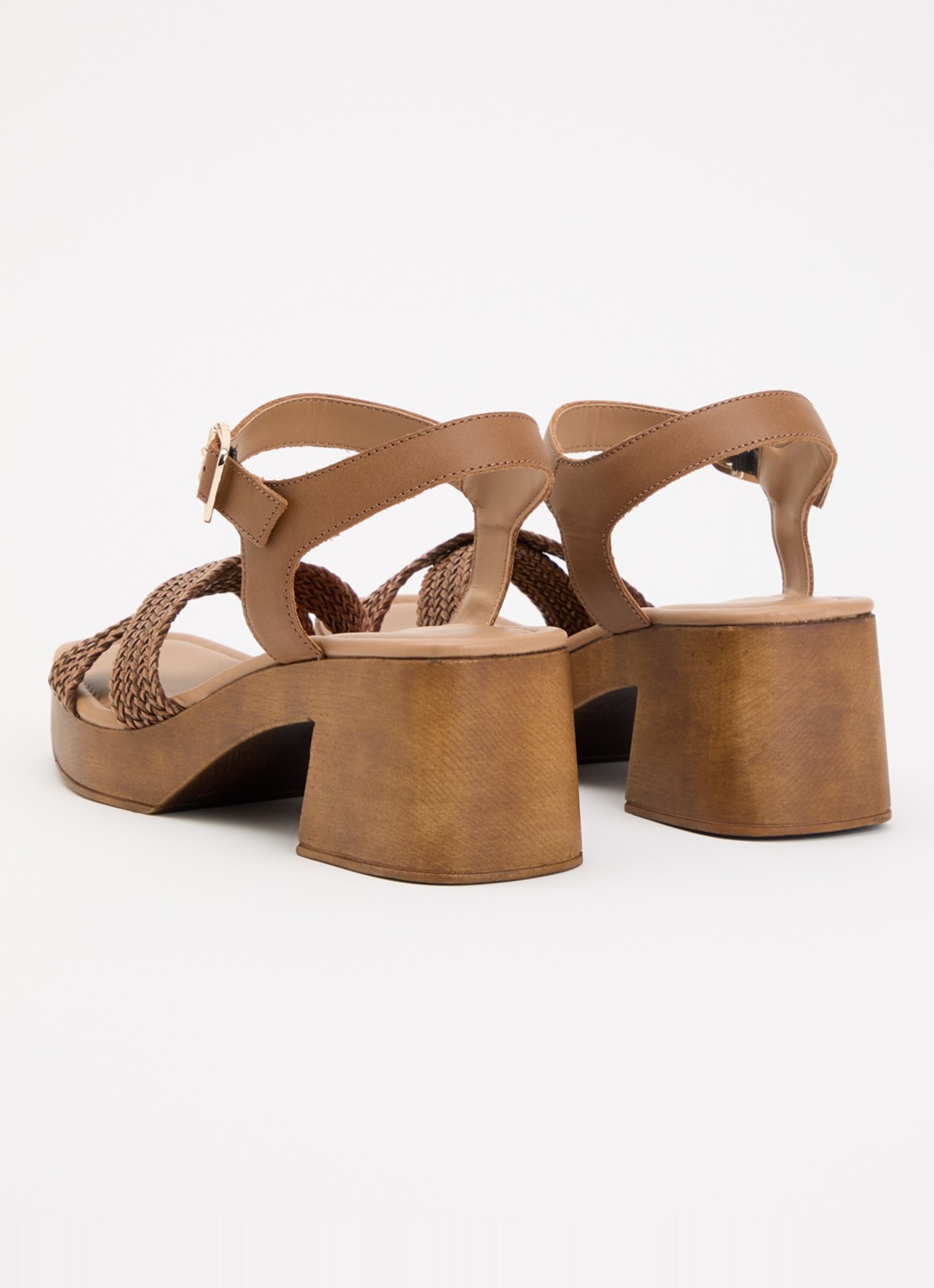 Dune London Janko sandalette van leer met gevlochten details - achterkant 4 lichtbruin