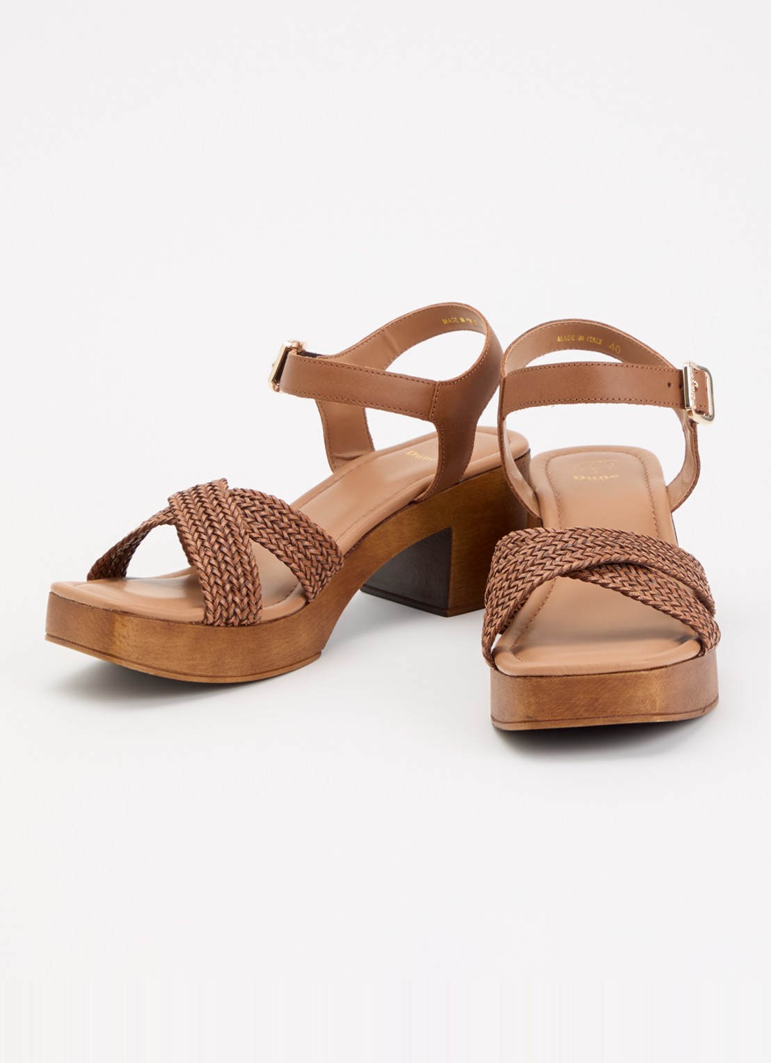 Dune London Janko sandalette van leer met gevlochten details - detail lichtbruin