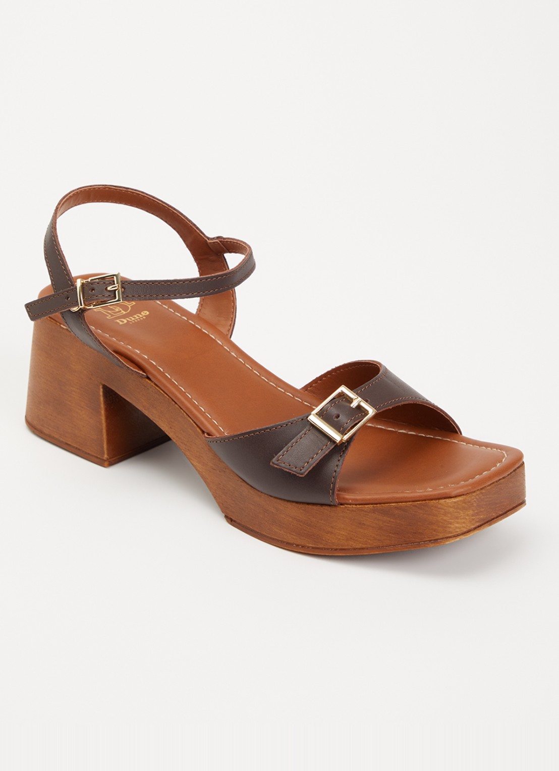 Dune London Jeane sandalette van leer - voorkant donkerbruin