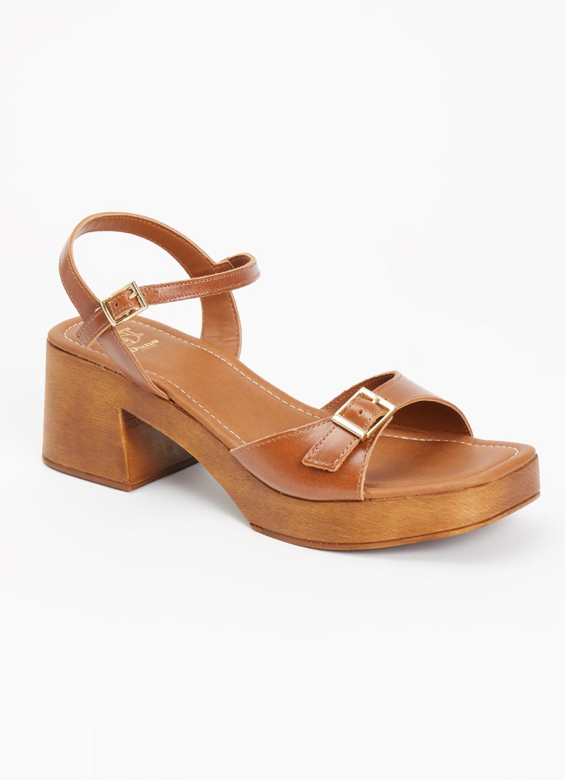 Dune London Jeane sandalette van leer - voorkant 2 oranjebruin