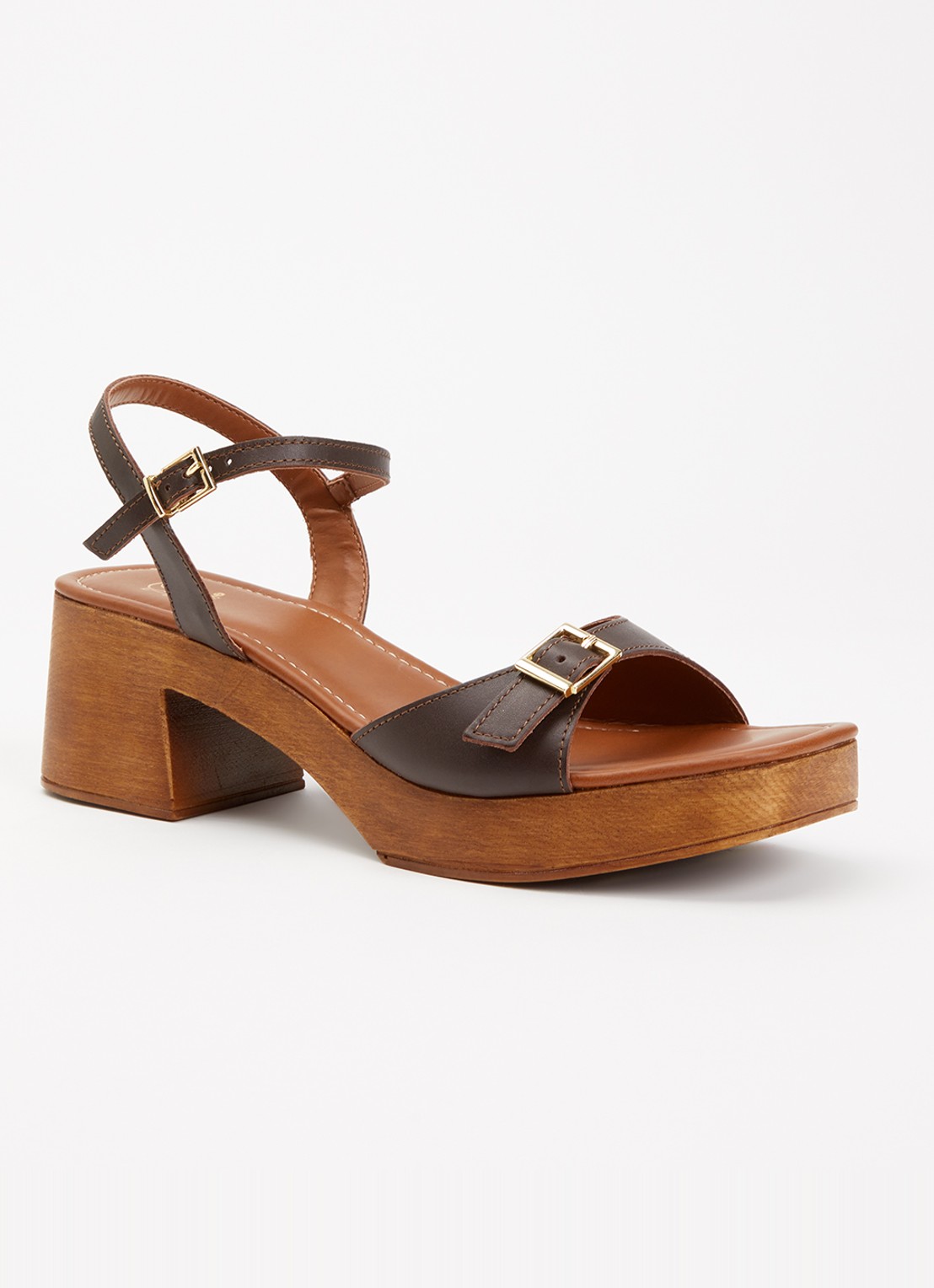 Dune London Jeane sandalette van leer - voorkant 2 donkerbruin