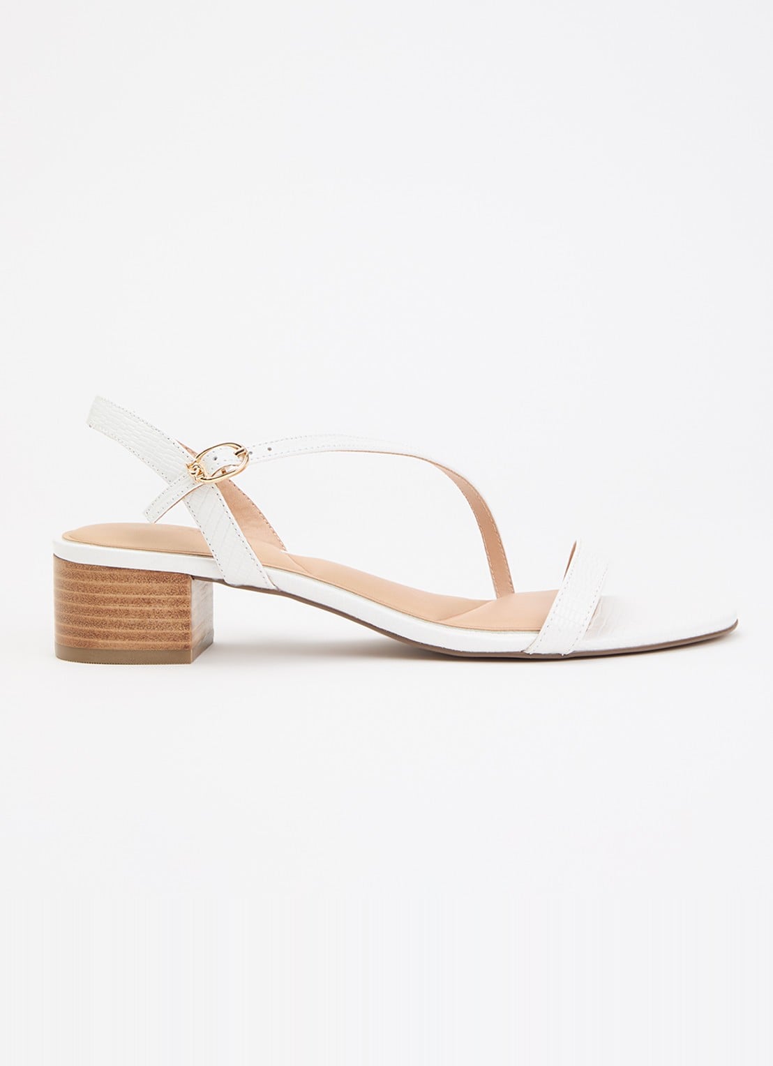 Dune London Jolene sandalette van leer met crocostructuur - voorkant 5 gebroken wit