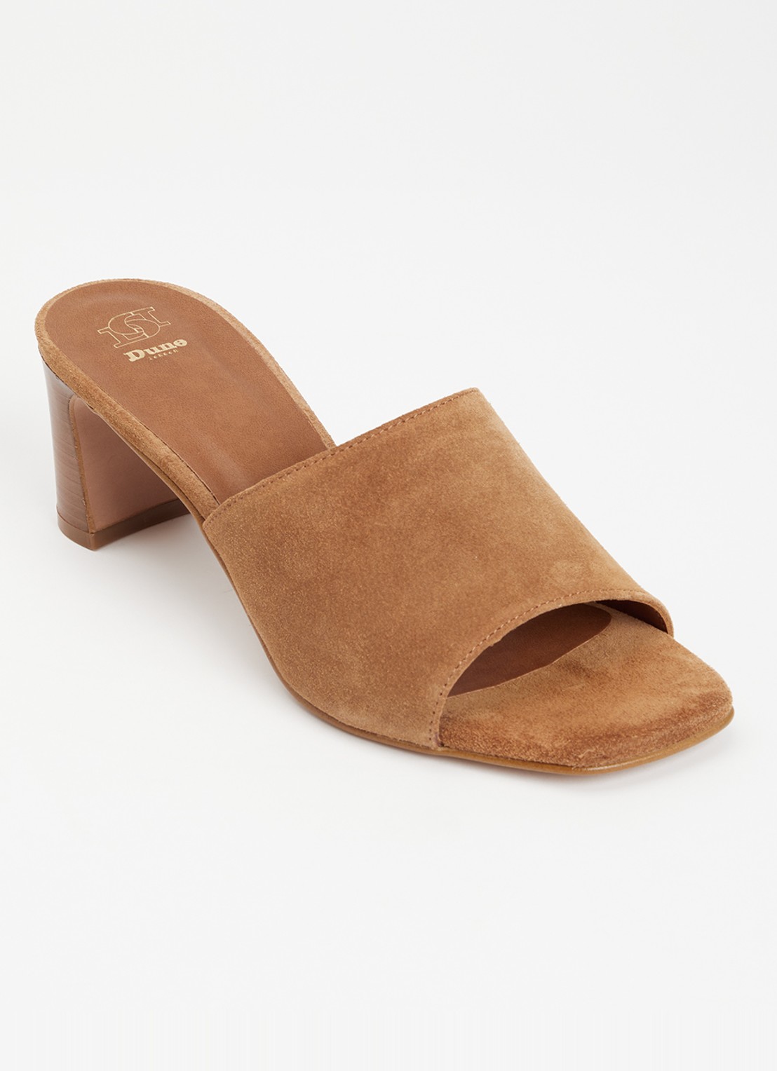 Dune London Jule muiltje van leer - voorkant cognac
