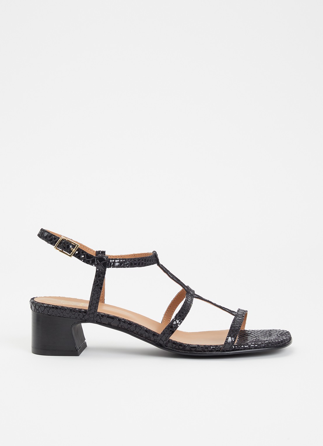 Dune London Justly sandalette met slangenstructuur - voorkant zwart