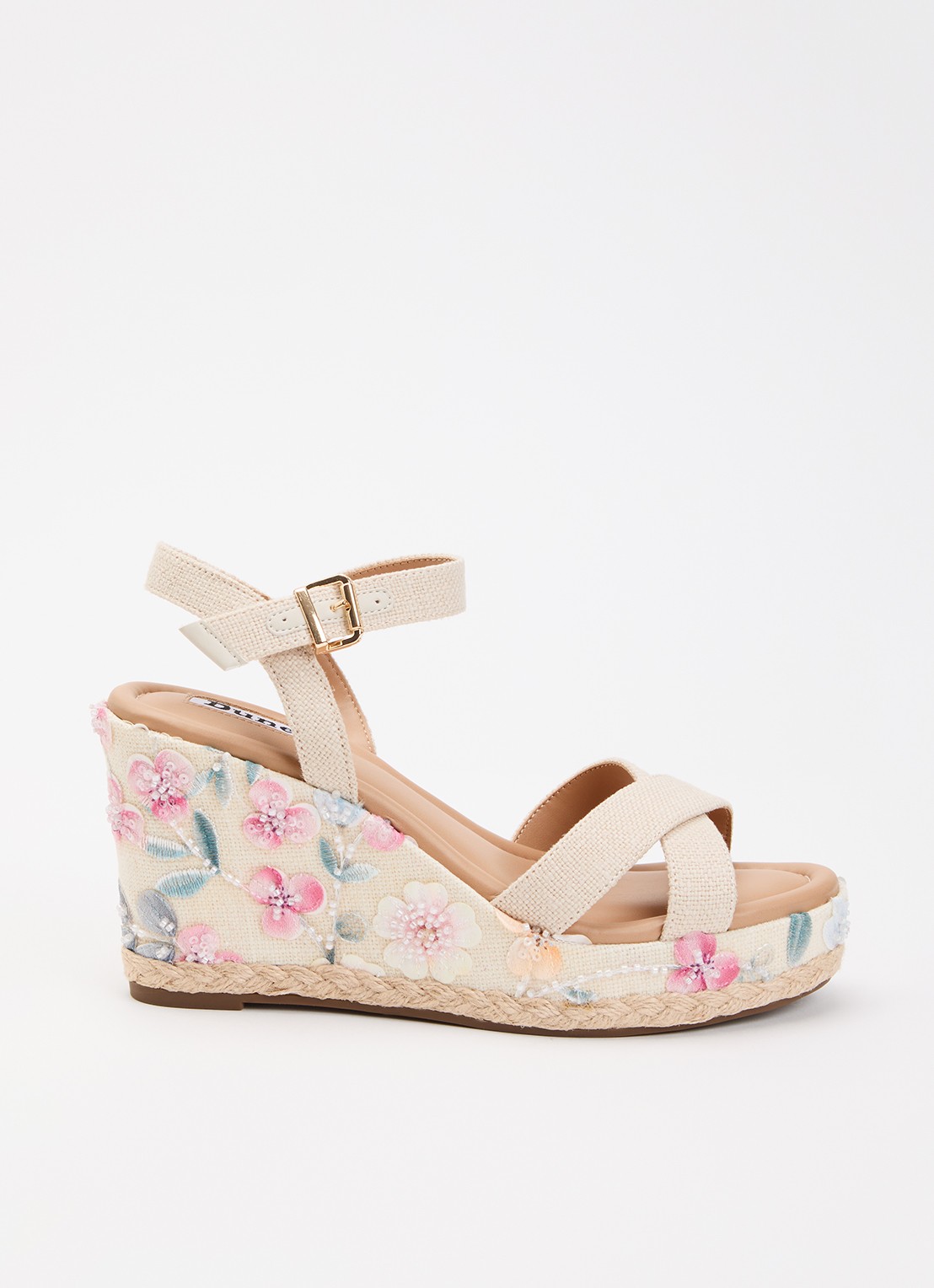 Dune London Kalmiah sleehak met borduring - voorkant 4 beige