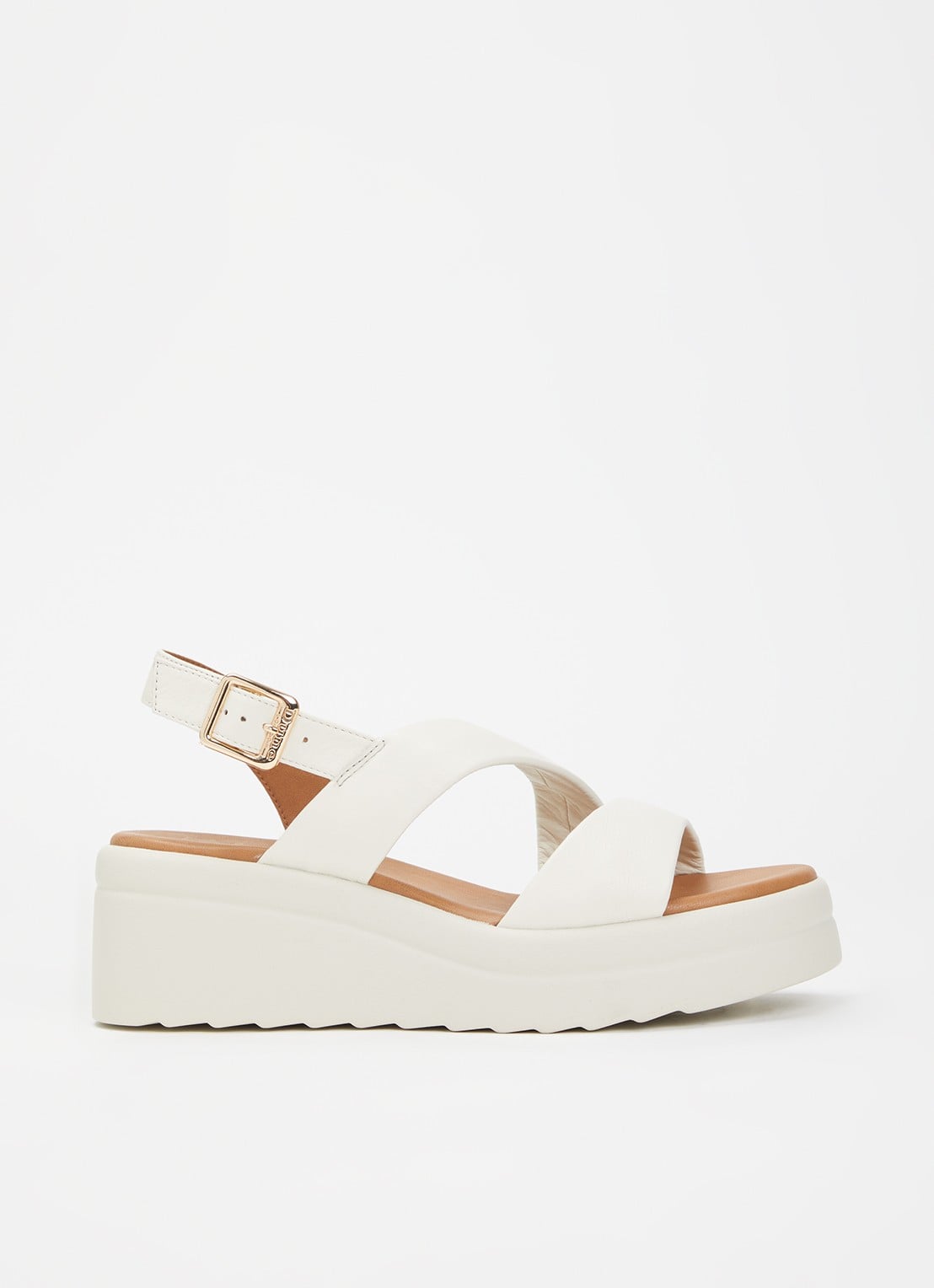 Dune London Karing sandalette van leer - voorkant gebroken wit