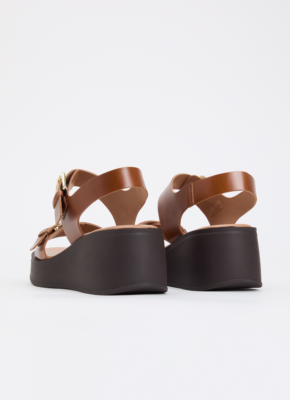Dune London Karola sleehak van leer  - achterkant 4 cognac