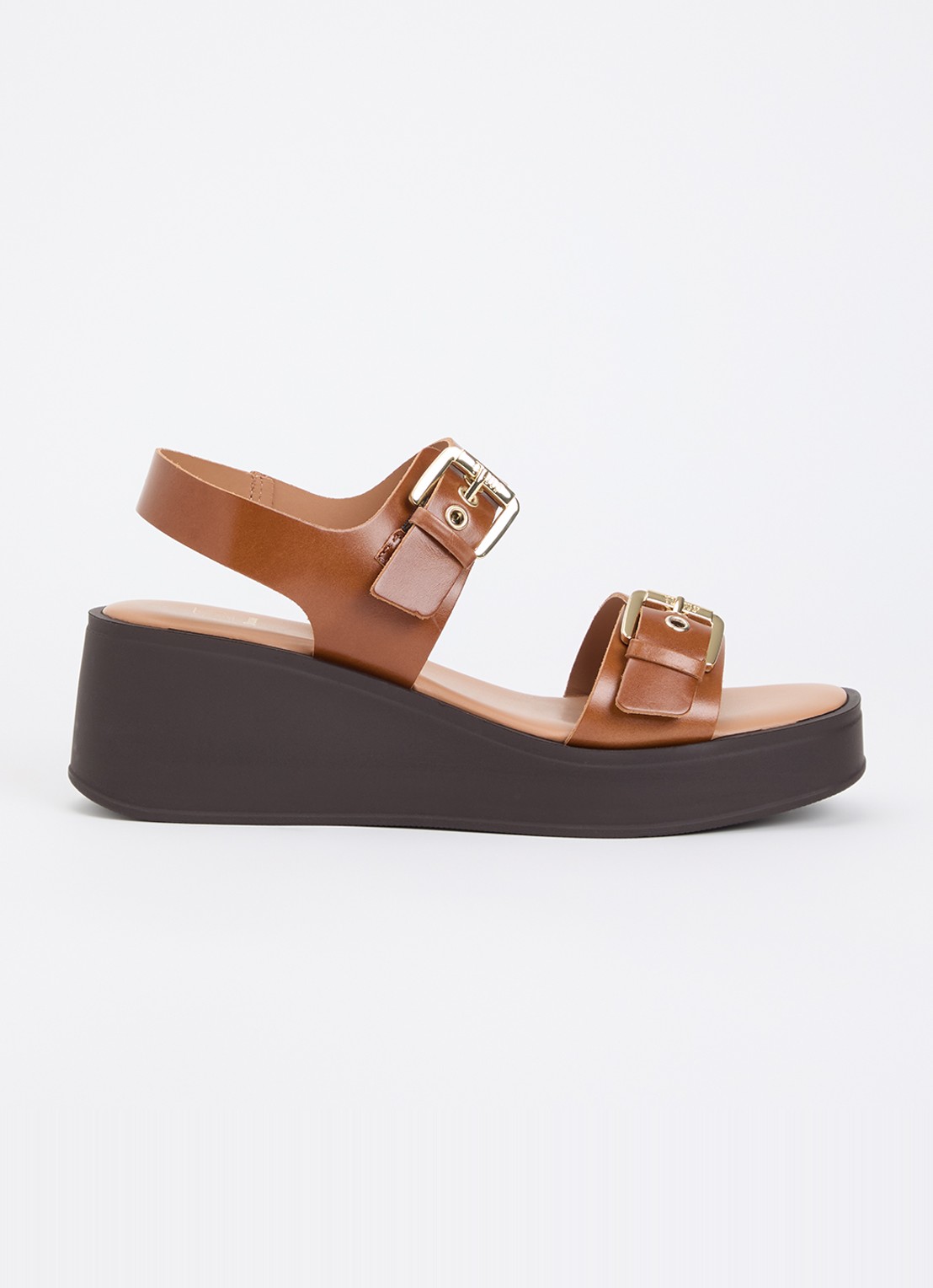 Dune London Karola sleehak van leer  - voorkant 5 cognac