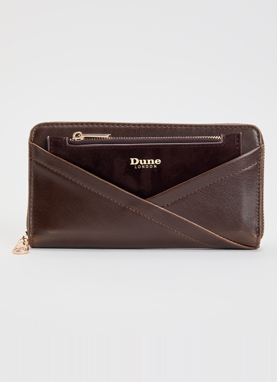 Dune London Kelbey portemonnee met logo - voorkant donkerbruin