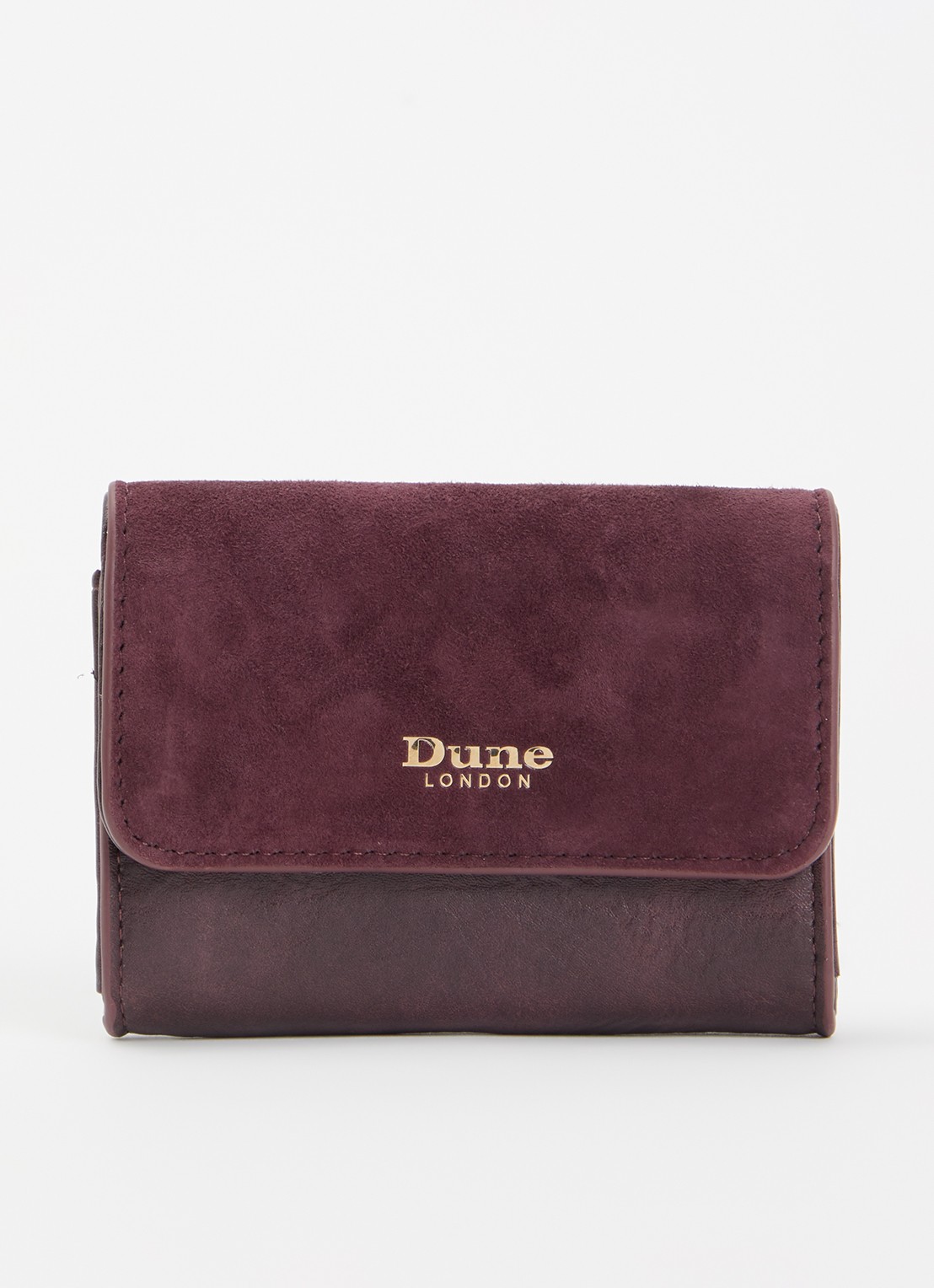 Dune London Kelsey overslagportemonnee met leren details - voorkant aubergine