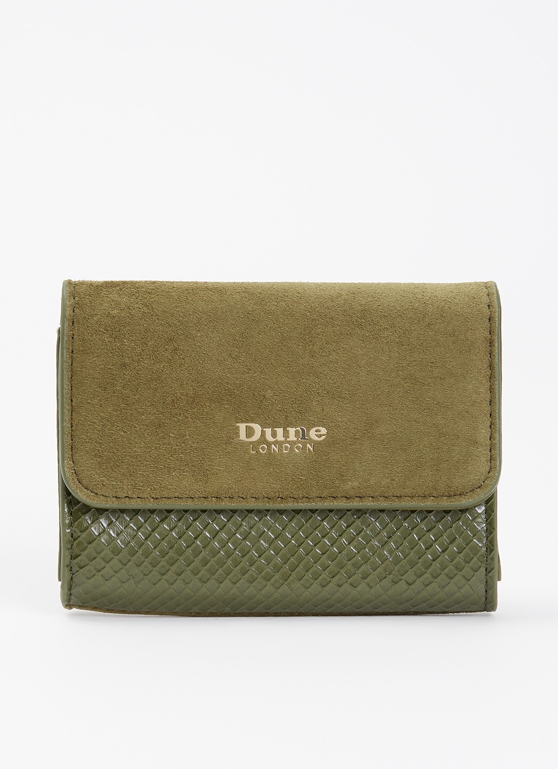 Dune London Kelsey overslagportemonnee met leren details - voorkant mosgroen
