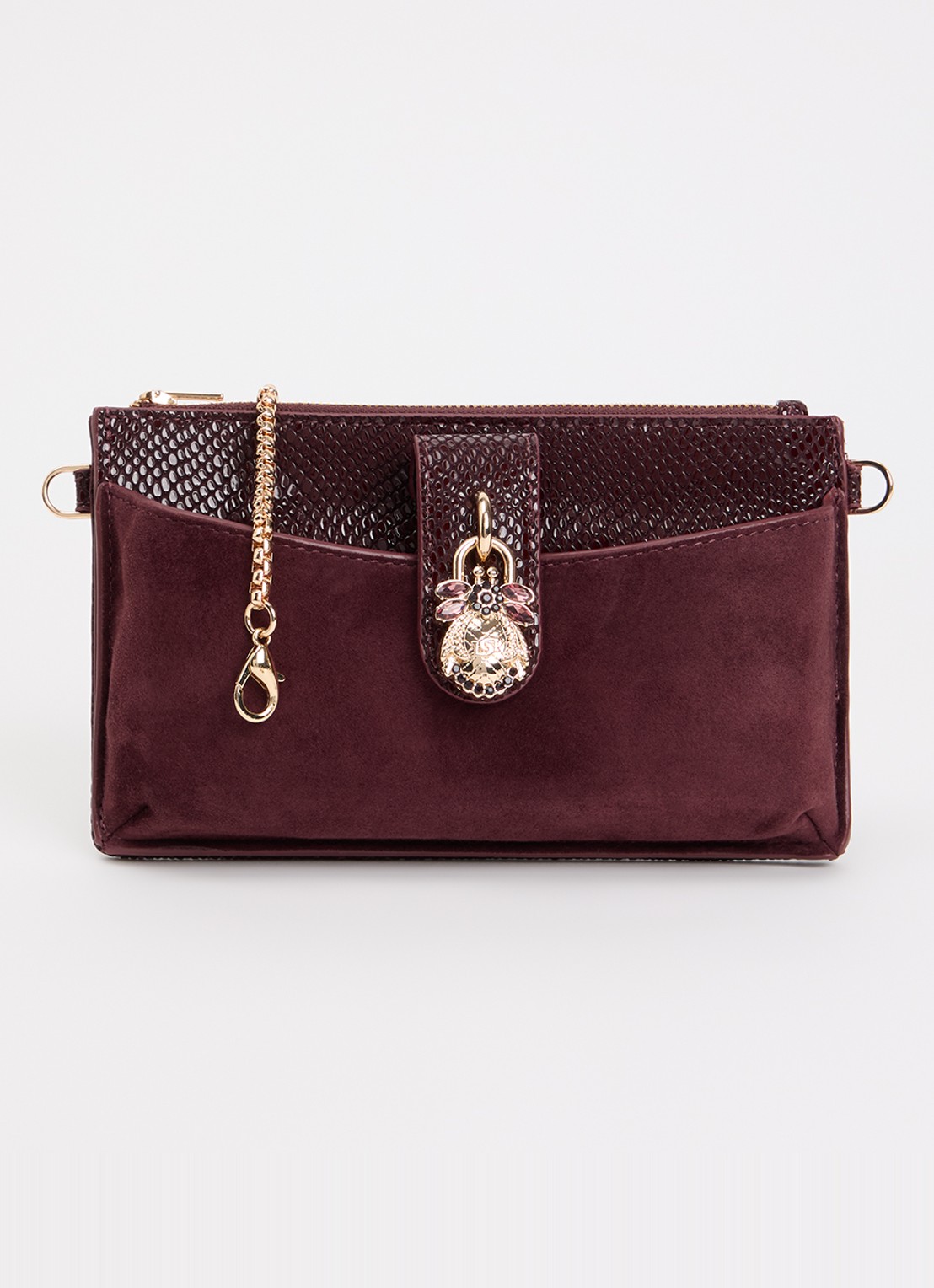 Dune London Kerrie clutch met afneembare schouderriem - voorkant 5 bordeauxrood