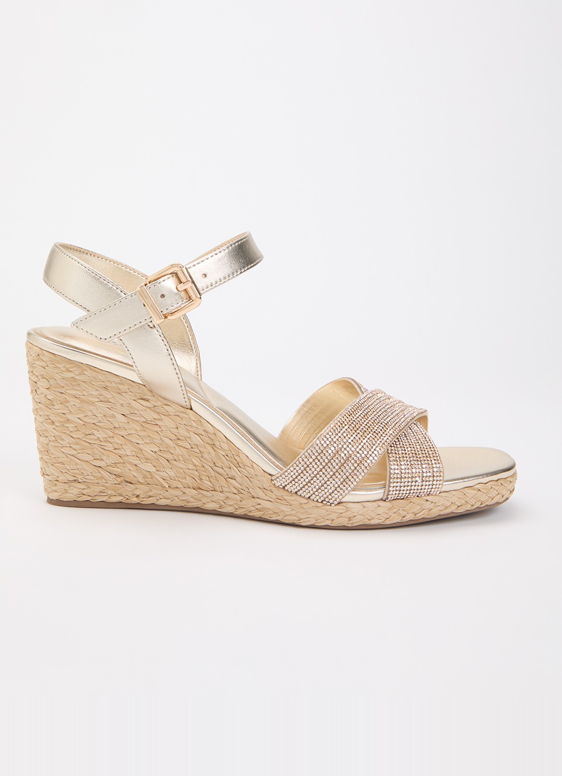 Dune London Kyro espadrilles met strass - voorkant goud