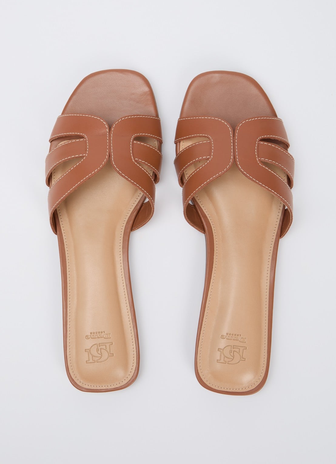 Dune London Larrissa slipper van leer - detail 3 cognac