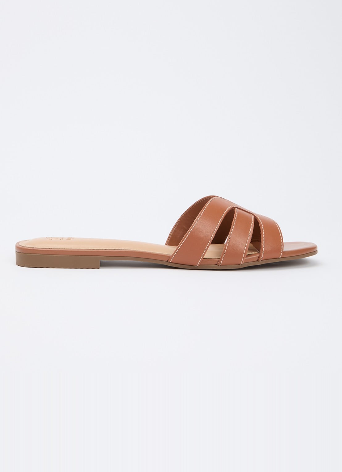 Dune London Larrissa slipper van leer - voorkant cognac