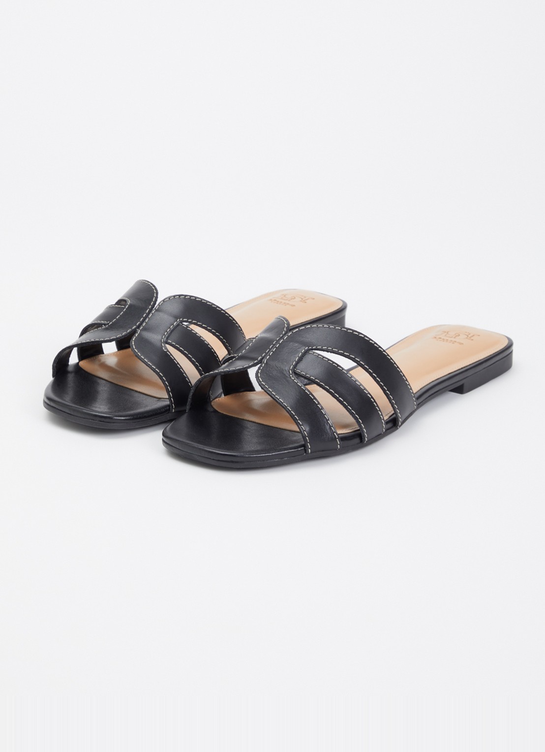 Dune London Larrissa slipper van leer - detail zwart