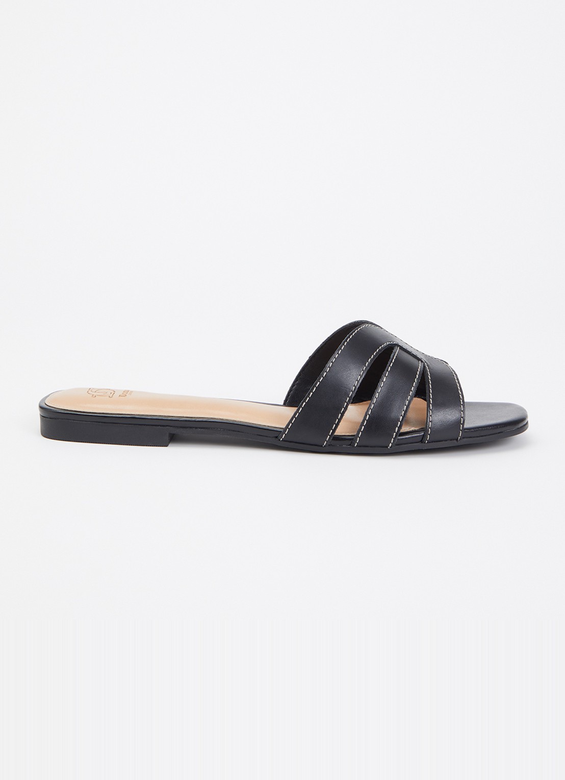Dune London Larrissa slipper van leer - voorkant 5 zwart