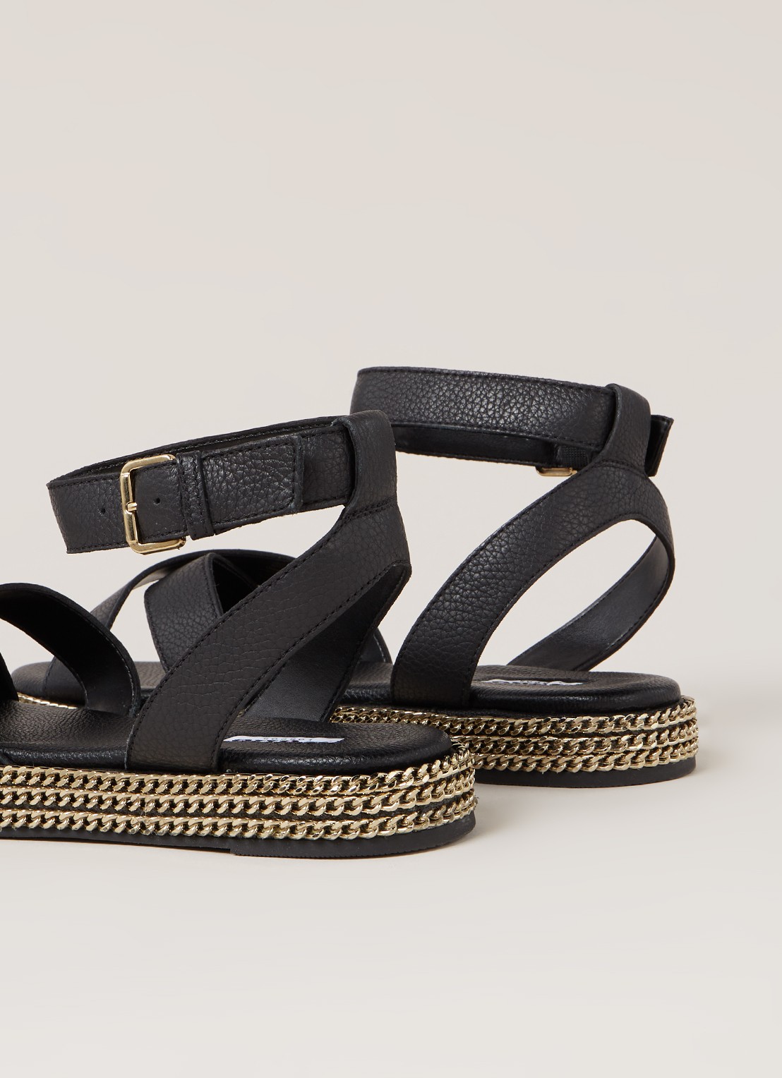 Dune London Lawson sandaal van leer met ketting details - detail 2 zwart