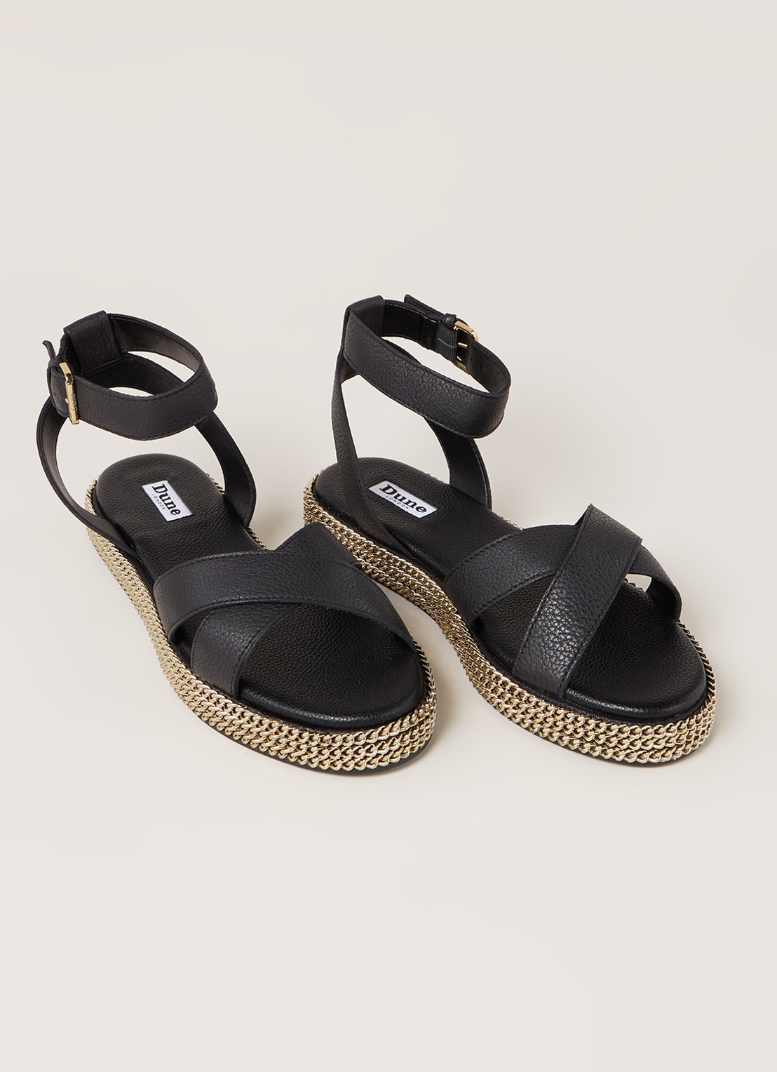 Dune London Lawson sandaal van leer met ketting details - detail 3 zwart