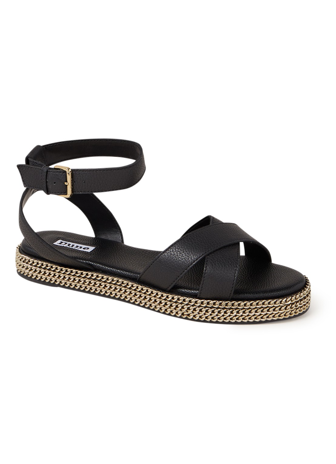 Dune London Lawson sandaal van leer met ketting details - voorkant zwart