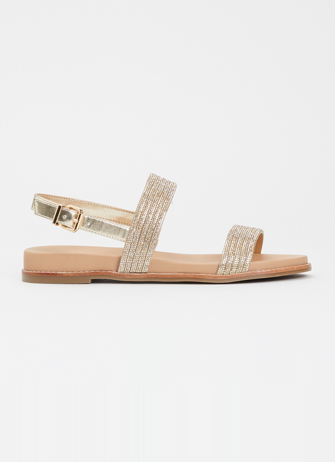 Dune London Levias sandaal met strass en metallic details - voorkant goud