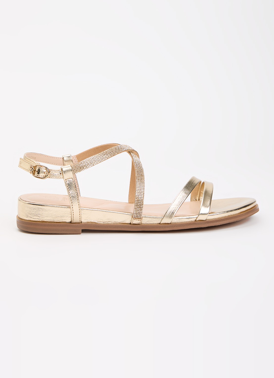 Dune London Lexia sandaal van leer met strass - voorkant 4 goud