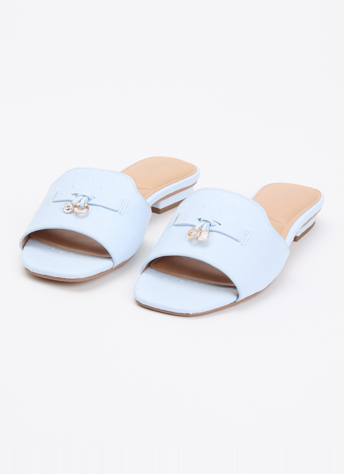 Dune London Lindo slipper van leer - detail lichtblauw