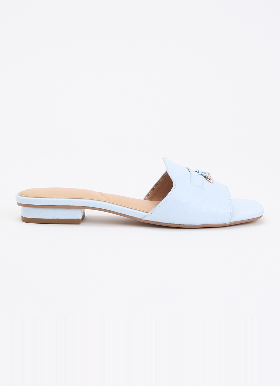 Dune London Lindo slipper van leer - voorkant 4 lichtblauw