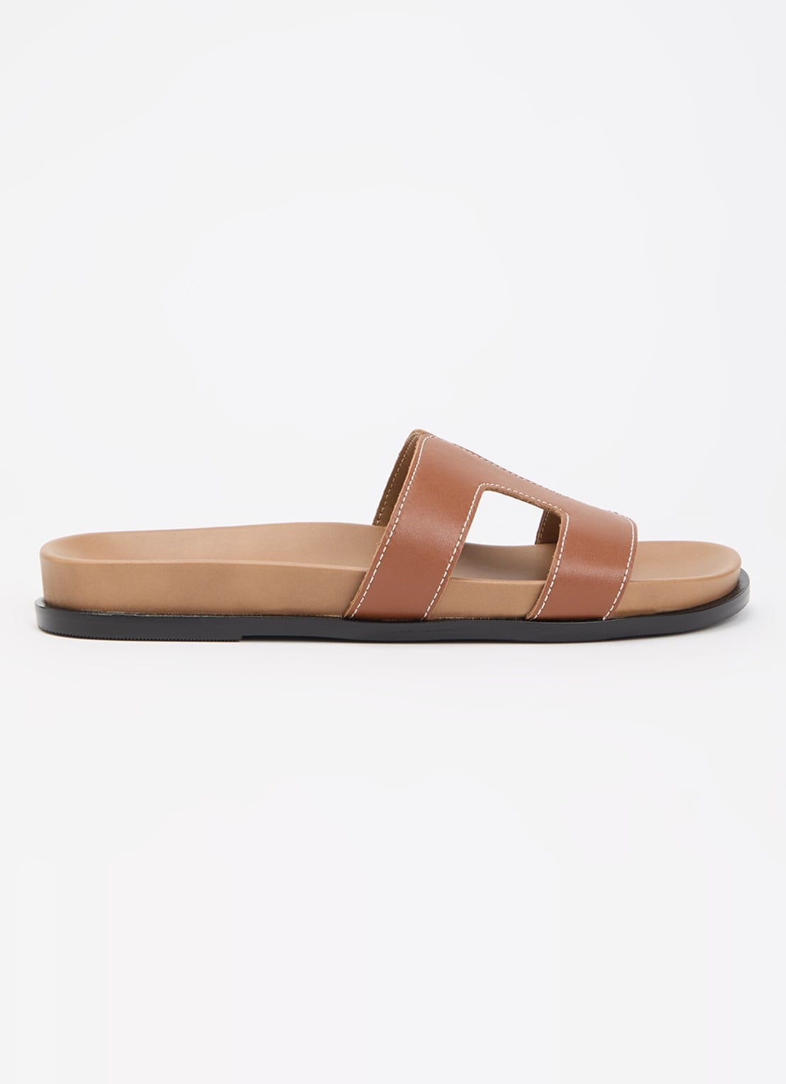 Dune London Loupas slipper van leer - voorkant bruin