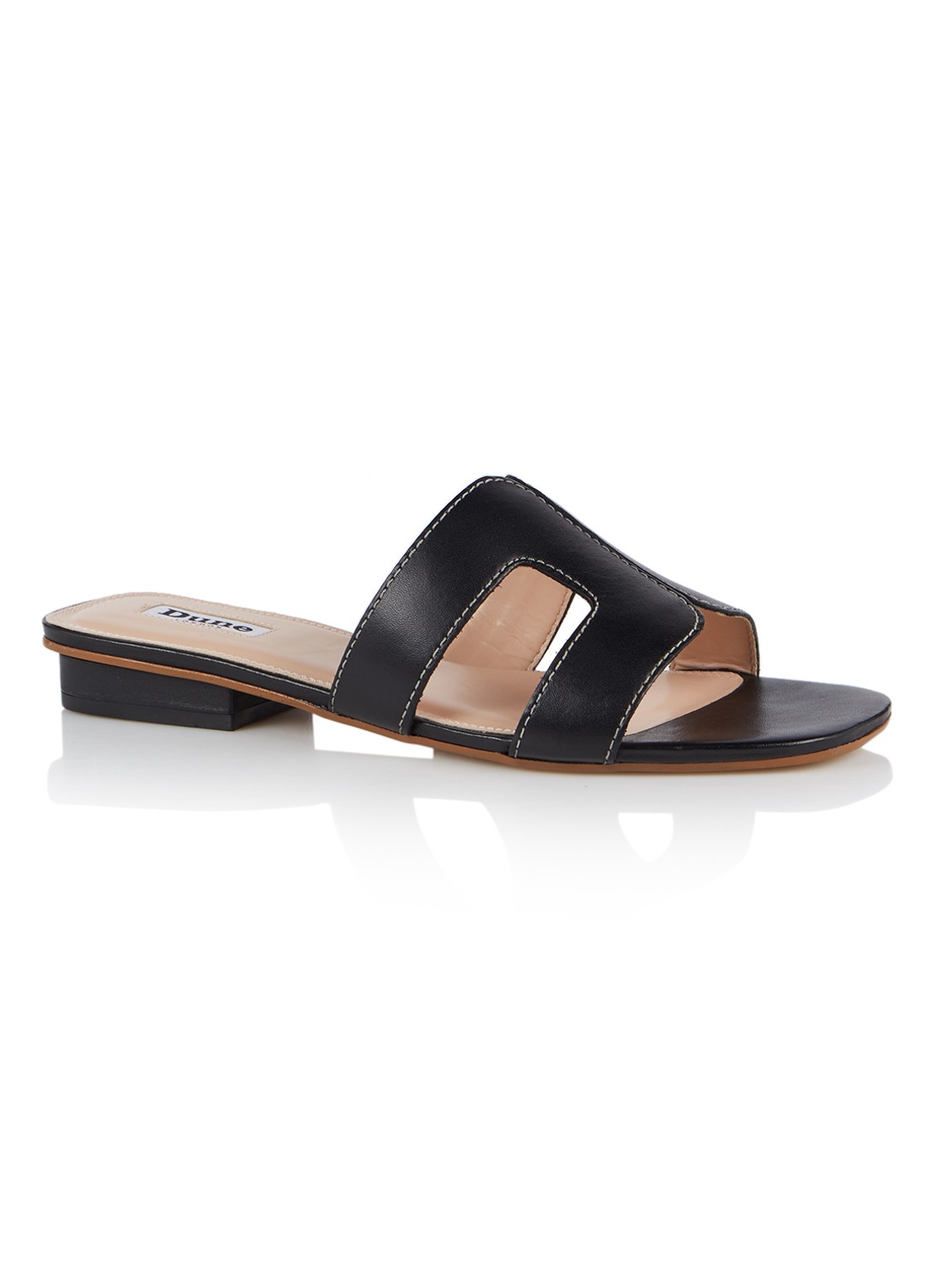 Dune London Loupe slipper van leer - voorkant zwart