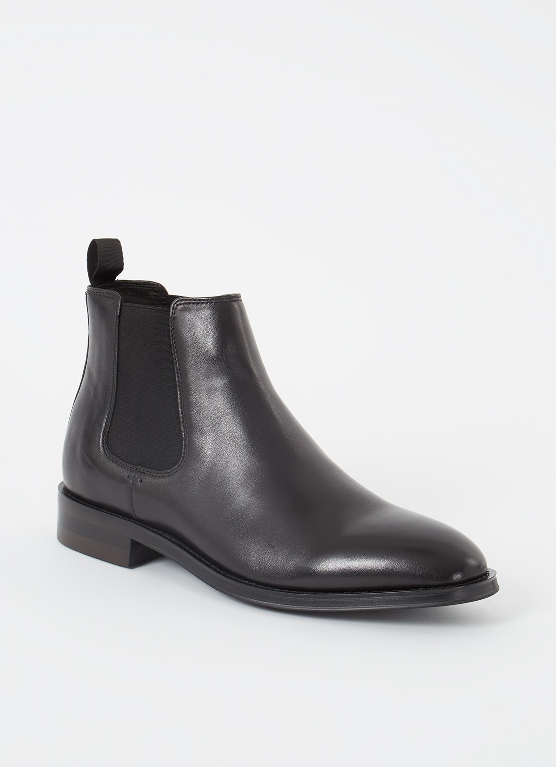 Dune London Masons chelsea boot van leer - voorkant diepzwart