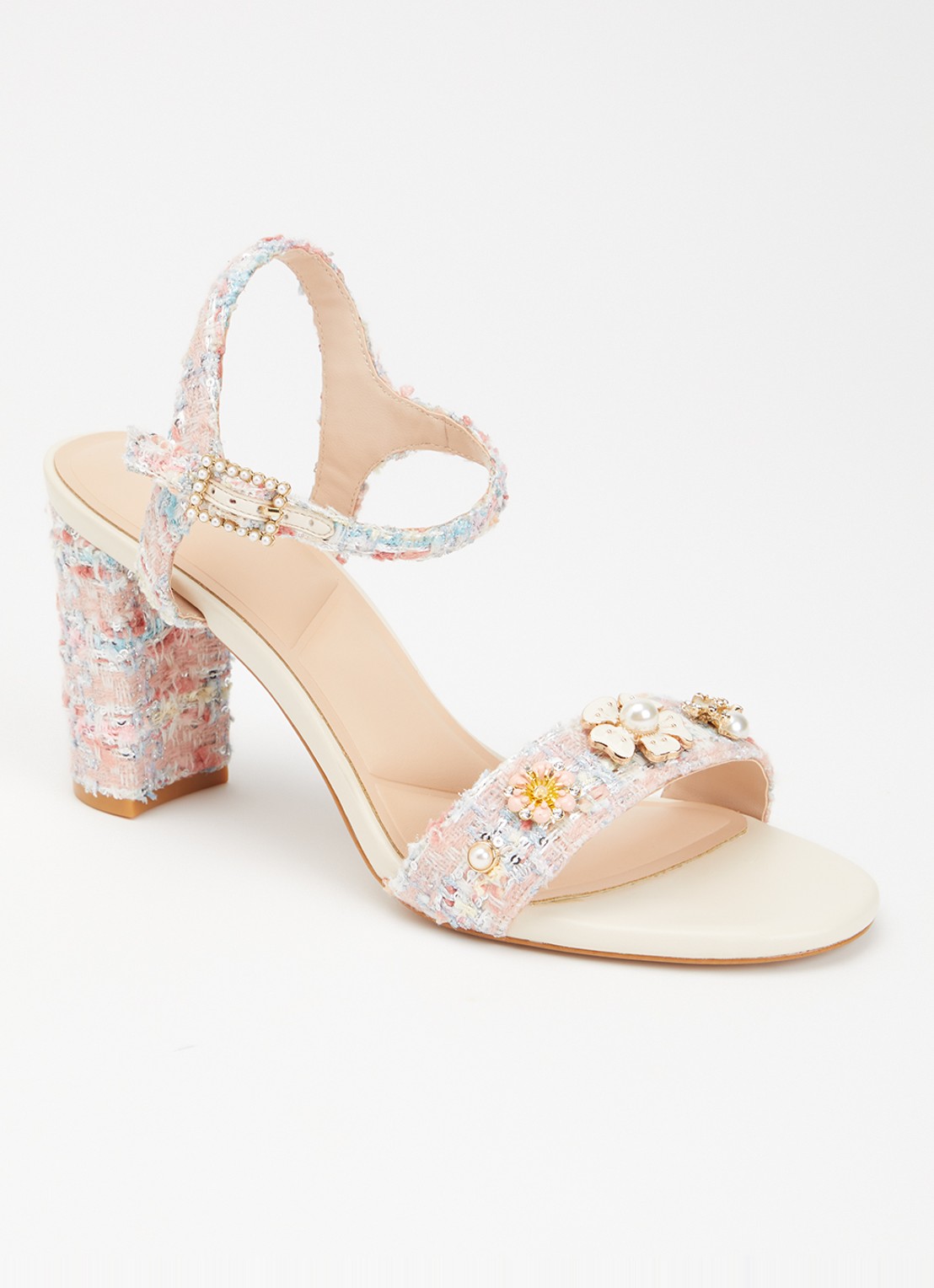 Dune London Mention sandalette met tweed-look - voorkant roze