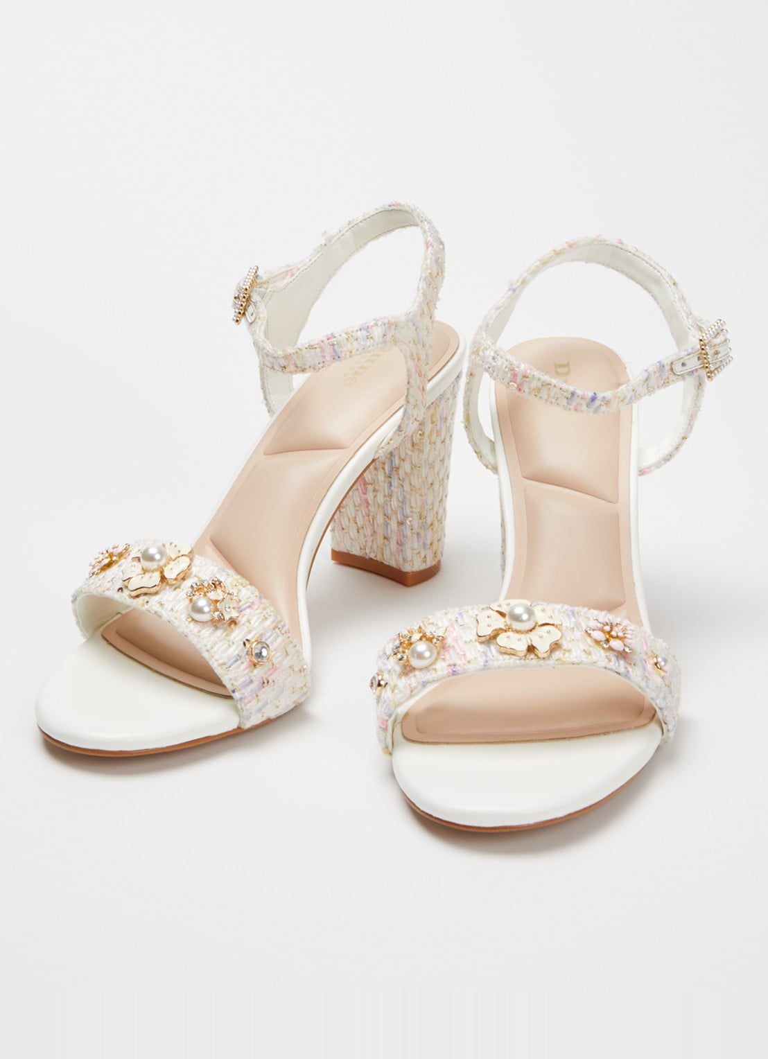 Dune London Mention sandalette met tweed-look - detail wit