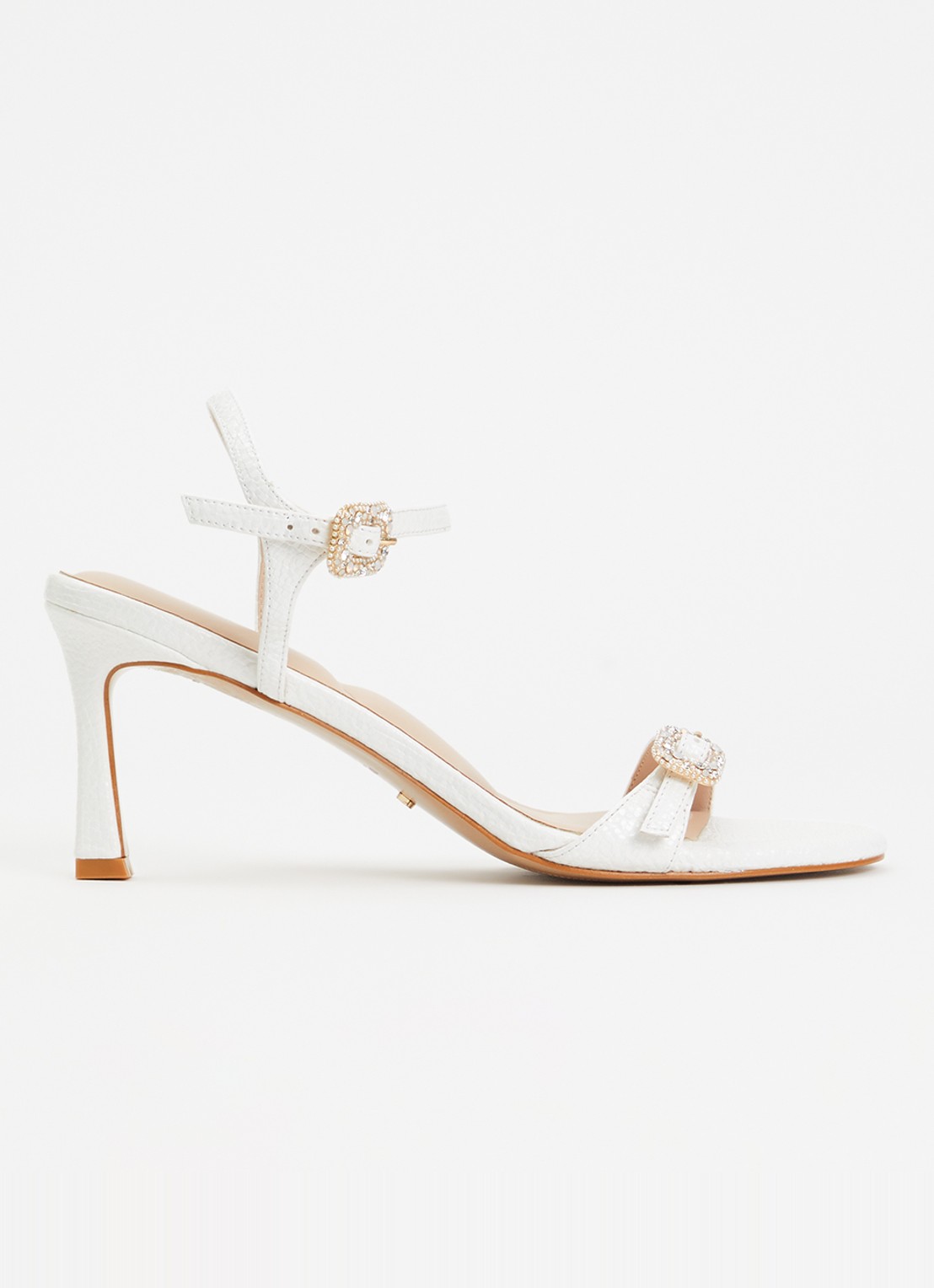 Dune London Milana sandalette met crocostructuur - voorkant 5 gebroken wit