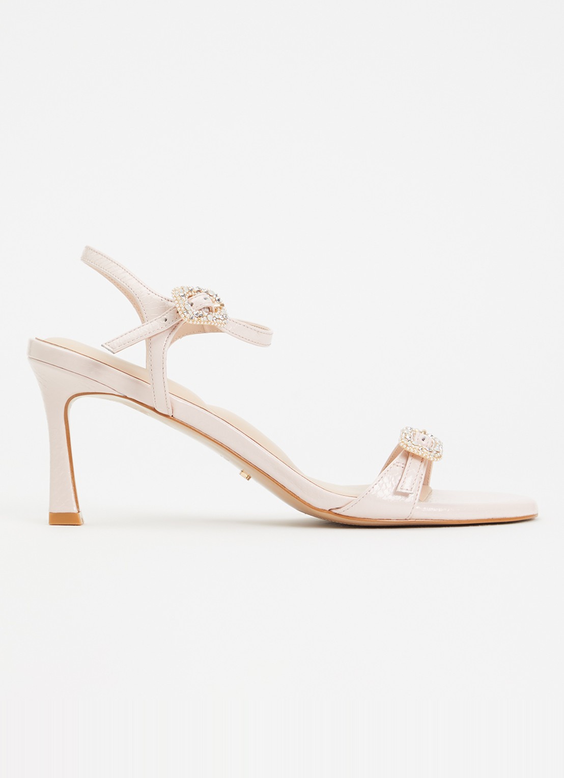 Dune London Milana sandalette met crocostructuur - voorkant lichtroze