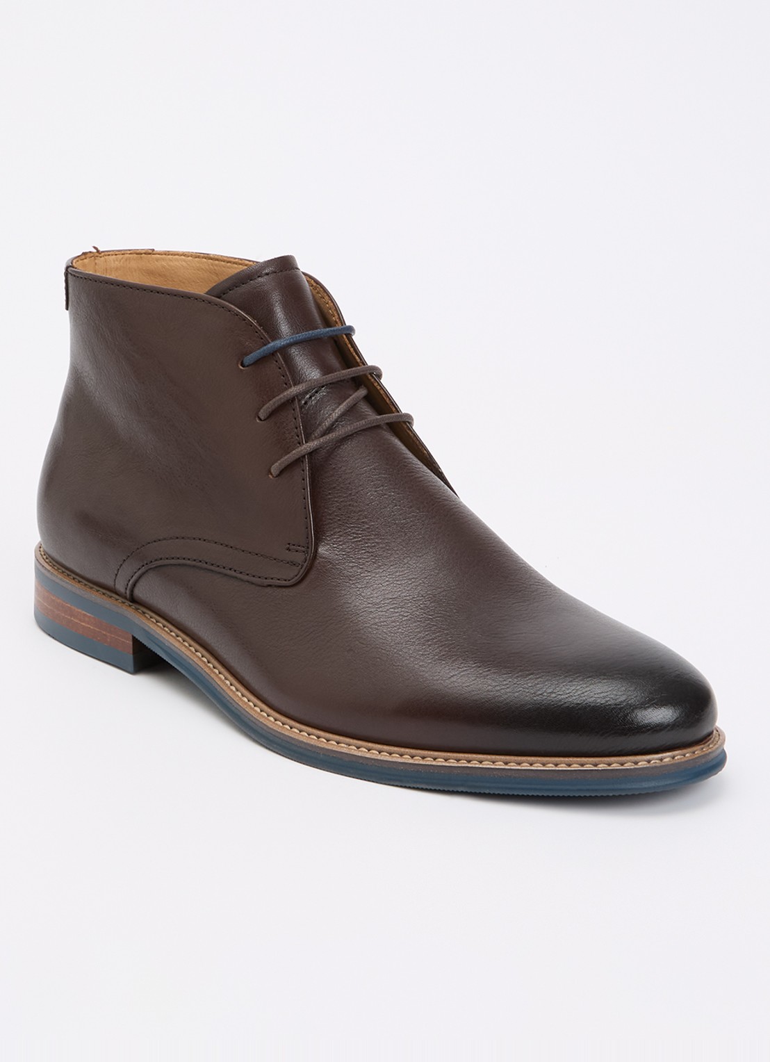 Dune London Millers veterboot van leer - voorkant 2 donkerbruin