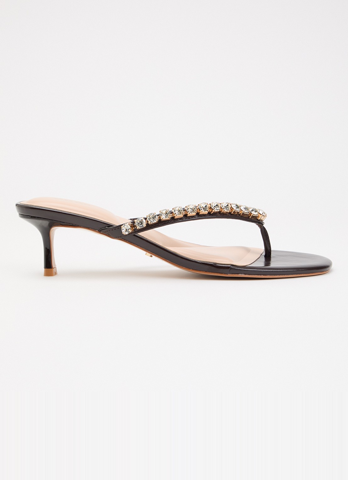 Dune London Mimis sandalette van leer met strass - voorkant donkerbruin