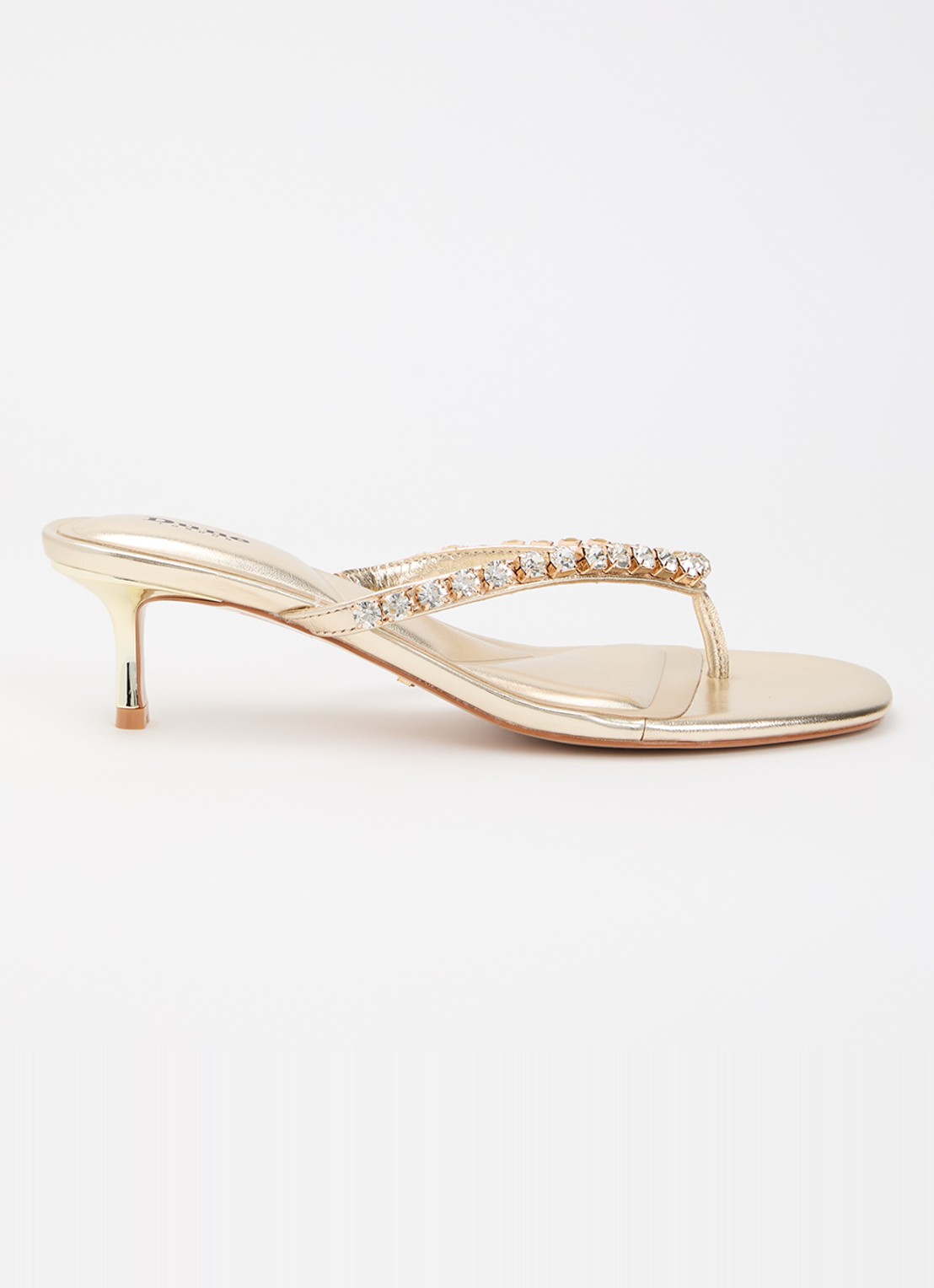 Dune London Mimis sandalette van leer met strass - voorkant goud