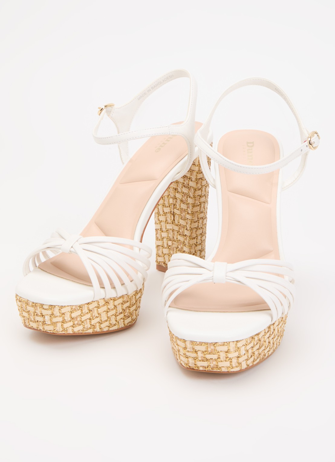 Dune London Minogue sandalette van leer met metallic finish - detail wit
