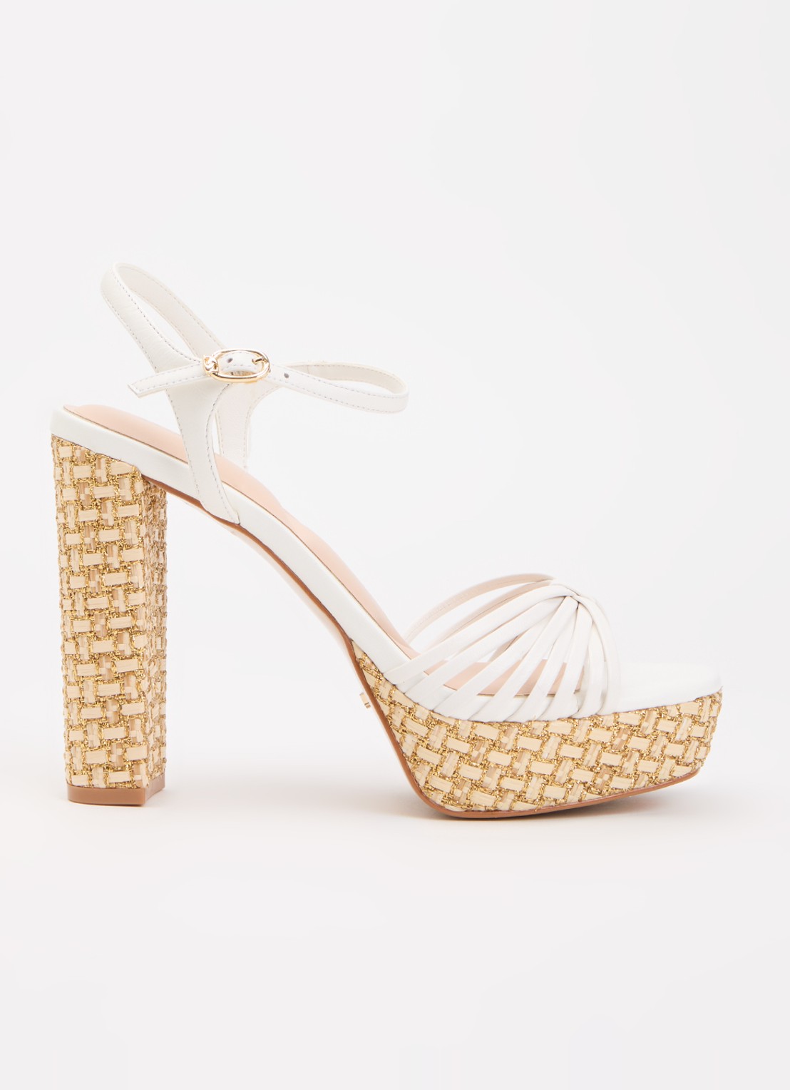 Dune London Minogue sandalette van leer met metallic finish - voorkant 5 wit