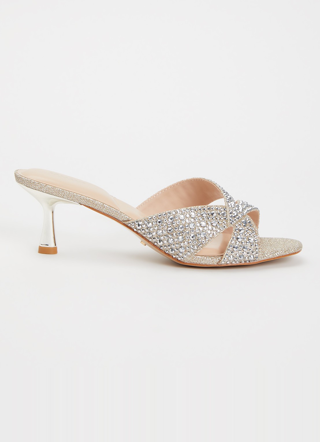 Dune London Monette muiltje met glitter en strass - voorkant goud