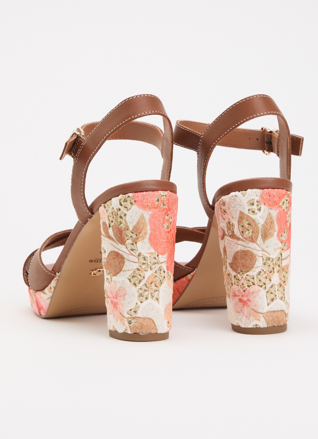Dune London Monique sandalette met bloemenprint - achterkant 5 bruin