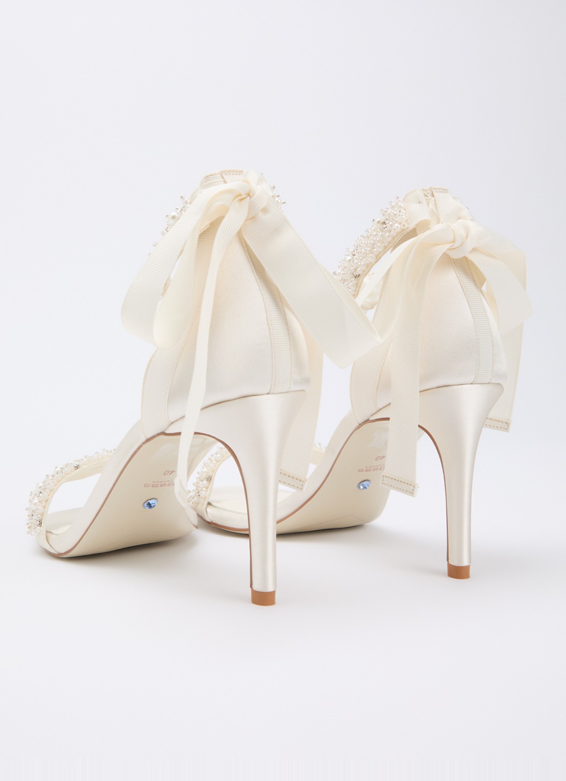 Dune London Moonstruck sandalette van satijn met strass - achterkant 2 ivoor