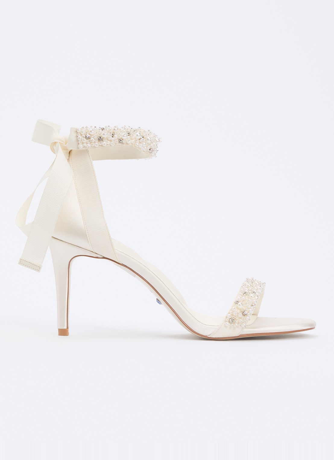 Dune London Moonstruck sandalette van satijn met strass - voorkant ivoor