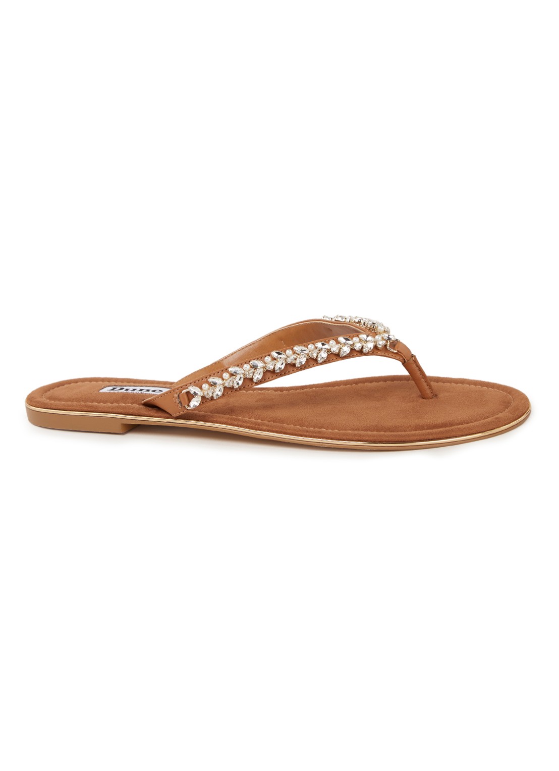 Dune London Newbeys slipper met strass - voorkant 3 cognac